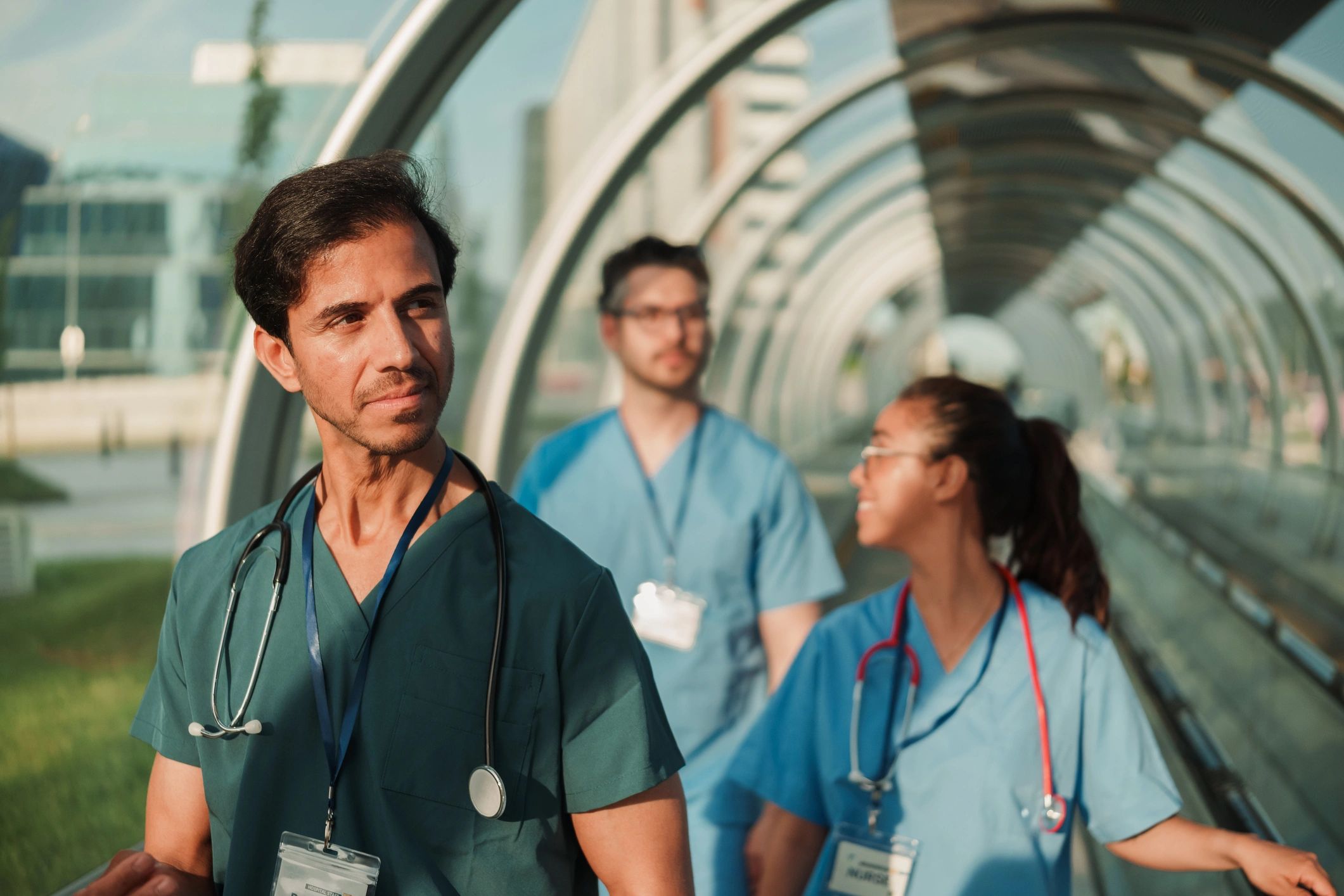 Healthcare professionals collaborating in a modern facility